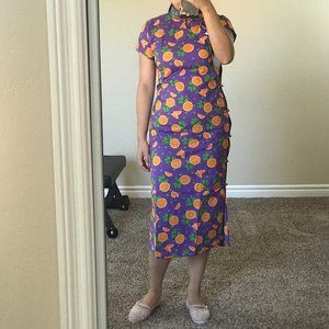 Purple Qipao Cheongsam with orange prints
